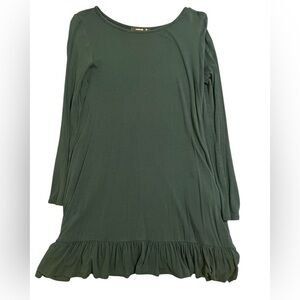 Women’s Annabelle Olive Ruffled Hem Dress with Pockets Long Sleeve| Size Small